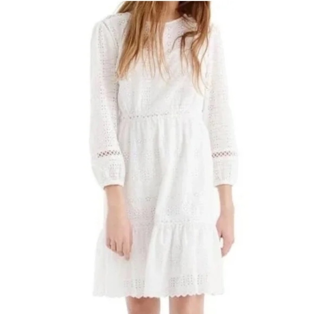 J. Crew Eyelet Flutter-Hem Dress White Size 2 NWT